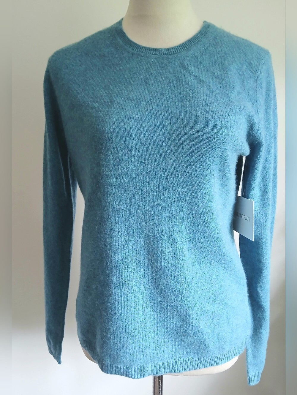 New With Tags-Ellen Tracy-Cashmere-Blue Turquoise-Sweater-Long Sleeves-Size XL